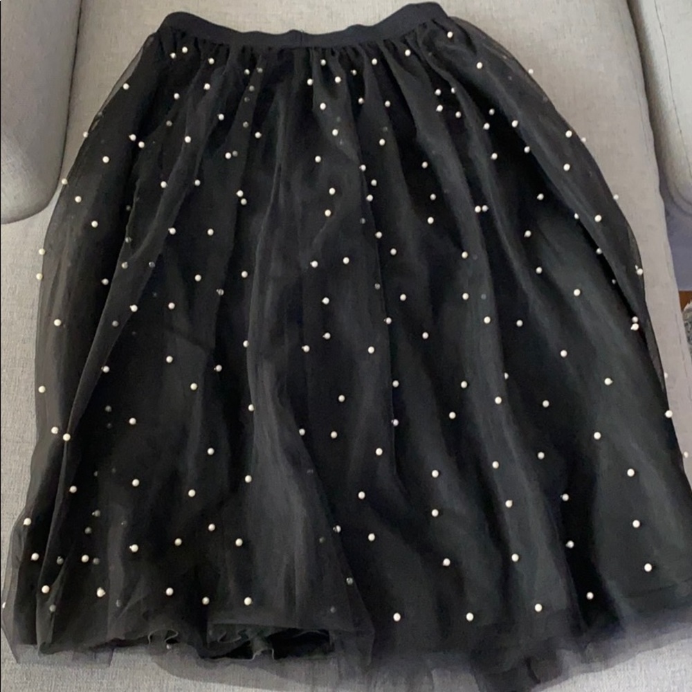 Black Tulle Skirt with Pearl Bead Detail